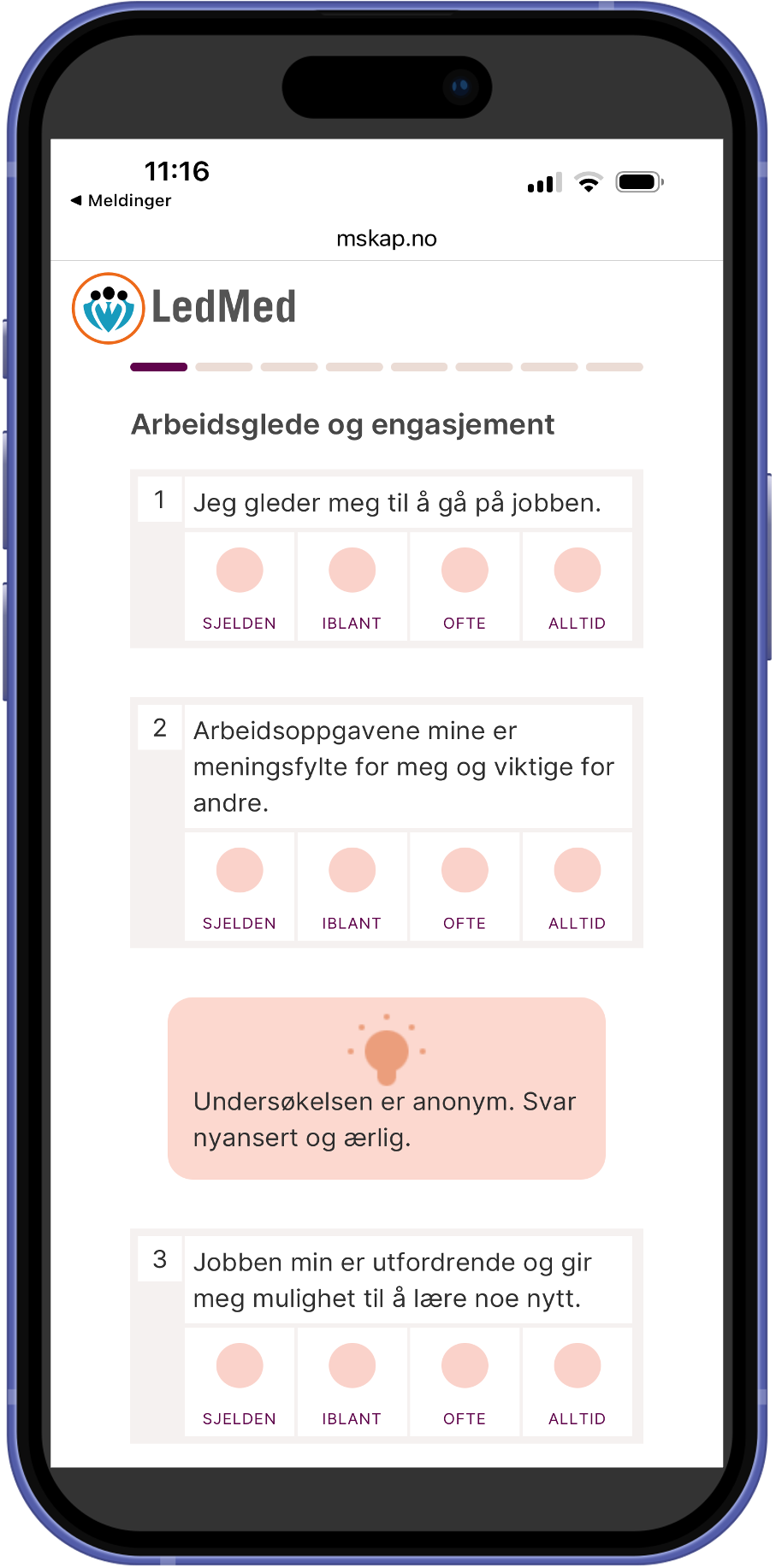Skjermbilde av applikasjon på telefon